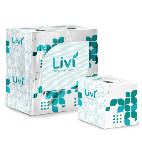 Image of Livi® Ultra Premium Livi Ultra Premium Facial Tissue, 2-Ply, White, Cube Box, 80 Sheets/Box, 4 Boxes/Pack, 6 Packs/Carton