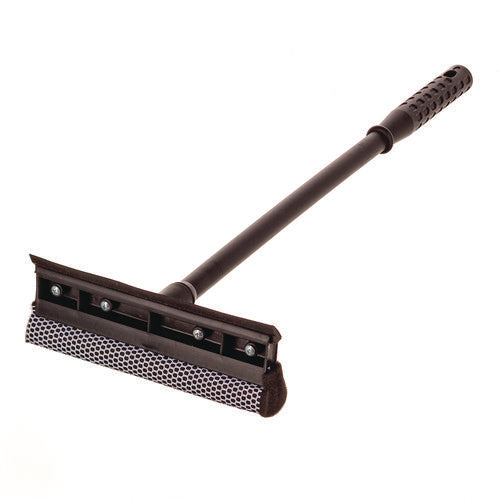 Image of Unger® Auto Squeegee, 8" Rubber Blade, 8" Mesh Scrubber, 21" Plastic Handle with Grip, Black