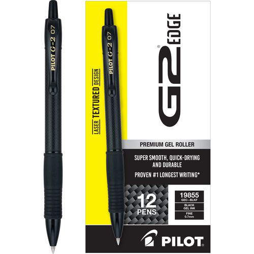 Image of Pilot® G2 Edge Premium Gel Pen, Retractable, Fine 0.7 mm, Black Ink, Black Barrel, Dozen