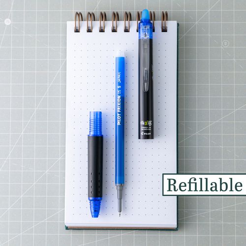 Image of Pilot® FriXion Synergy Clicker Erasable Gel Pen, Retractable, Extra-Fine 0.5 mm, Blue Ink, Black/Blue Barrel, Dozen