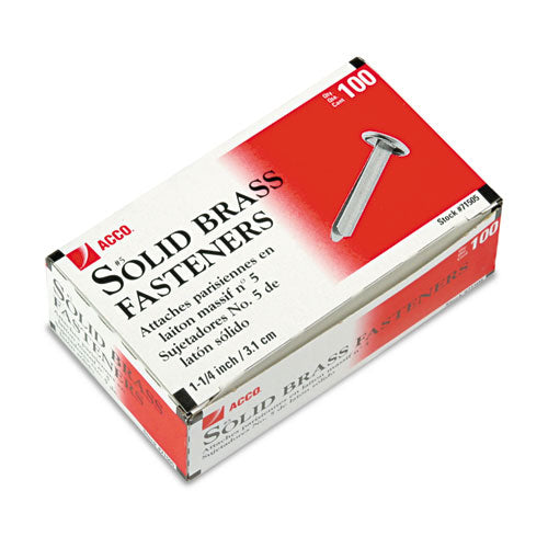 Image of ACCO #5 Brass Prong Paper Fasteners, 1.25" Capacity, Brass, 100/Box