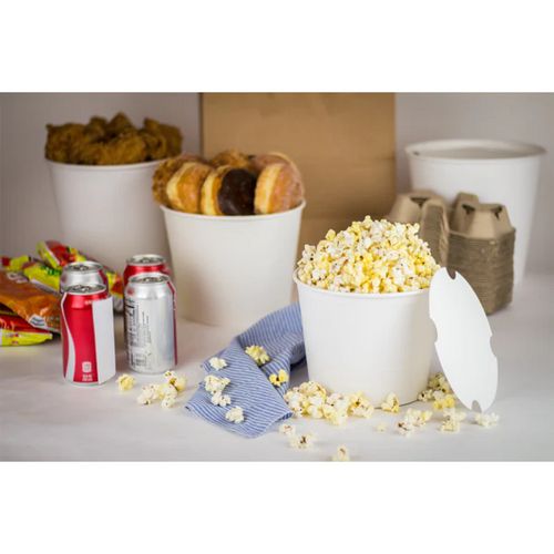 Image of Karat® Food Bucket with Lid, 85 oz, 7.36" Diameter x 6" h, White, Paper, 180/Carton