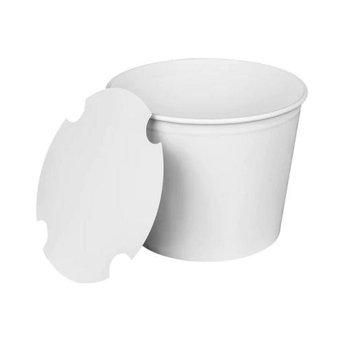 Image of Karat® Food Bucket with Lid, 85 oz, 7.36" Diameter x 6" h, White, Paper, 180/Carton