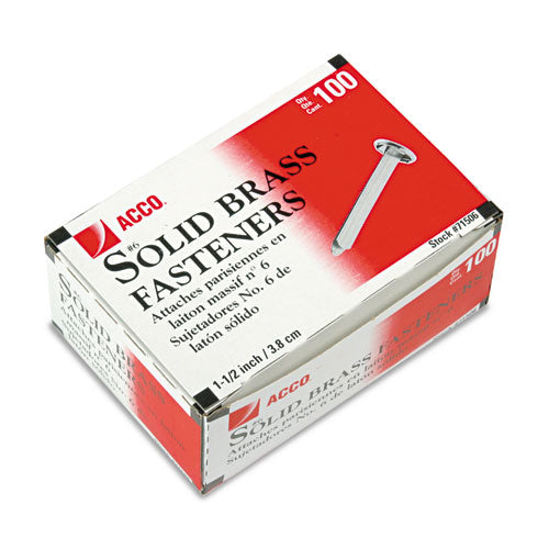 Image of ACCO #6 Brass Prong Paper Fasteners, 1.5" Capacity, Brass, 100/Box