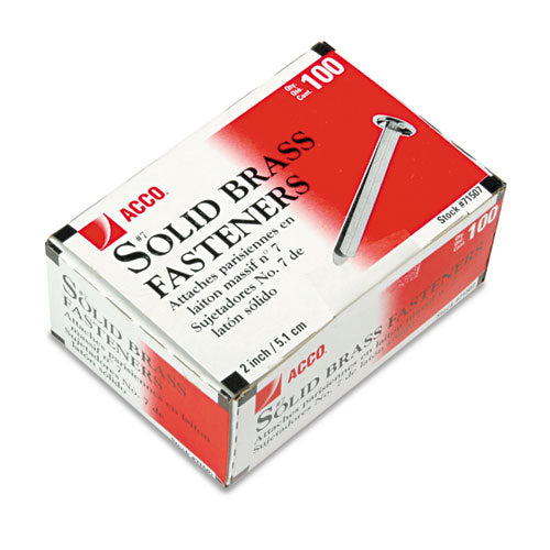 Image of ACCO #7 Brass Prong Paper Fasteners, 2" Capacity, Brass, 100/Box