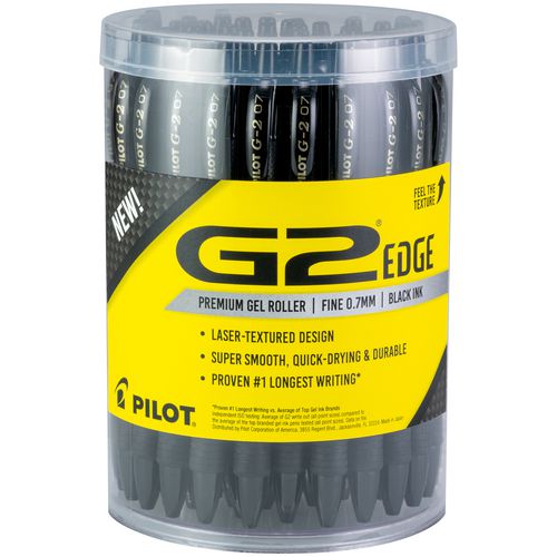 Image of Pilot® G2 Edge Premium Gel Pen, Retractable, Fine 0.7 mm, Black Ink, Black Barrel, 36/Pack