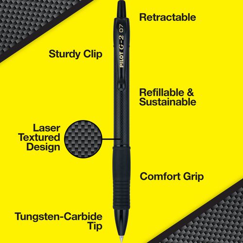 Image of Pilot® G2 Edge Premium Gel Pen, Retractable, Fine 0.7 mm, Black Ink, Black Barrel, 36/Pack