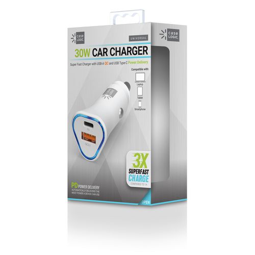 Image of ByTech® PD Car Charger, 30 W, Two 3 A Ports, White