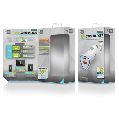 Image of ByTech® PD Car Charger, 30 W, Two 3 A Ports, White
