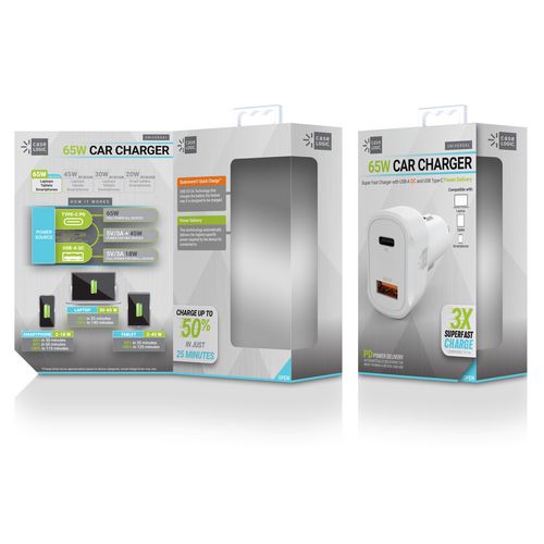 Image of ByTech® PD Car Charger, 60 W, Two 2 A Ports, White