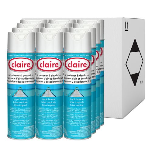 Image of Claire® Aerosol Air Freshener and Deodorizer, Tropic Breeze, 10 oz Aerosol Spray, 12 Cans