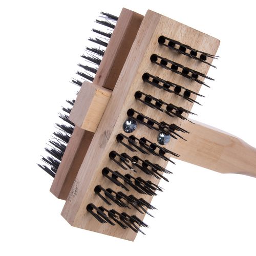 Image of Carlisle Sparta Broiler Master Grill Brush and Scraper with Handle, Metal Bristles, 48" Natural Wood Handle
