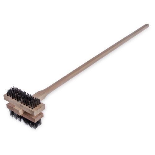 Image of Carlisle Sparta Broiler Master Grill Brush and Scraper with Handle, Metal Bristles, 48" Natural Wood Handle
