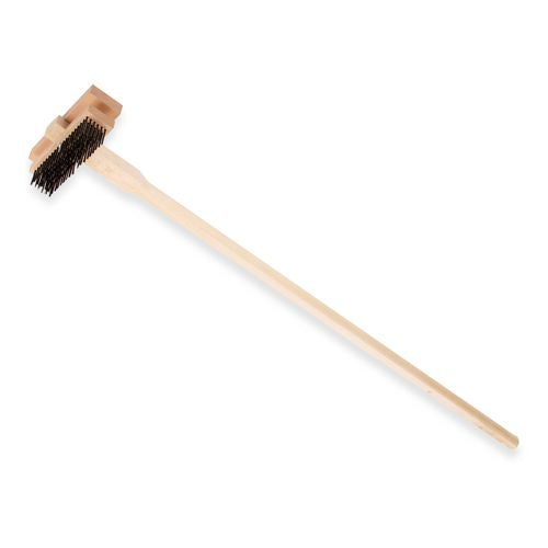 Image of Carlisle Sparta Broiler Master Grill Brush and Scraper with Handle, Metal Bristles, 48" Natural Wood Handle