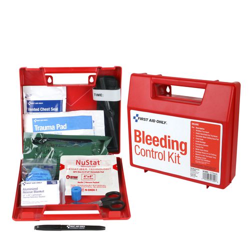 Image of First Aid Only Bleeding Control Wall Station Single Kit - Deluxe, 14 Pieces, Plastic Case
