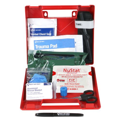 Image of First Aid Only Bleeding Control Wall Station Single Kit - Deluxe, 14 Pieces, Plastic Case
