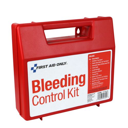 Image of First Aid Only Bleeding Control Wall Station Single Kit - Deluxe, 14 Pieces, Plastic Case