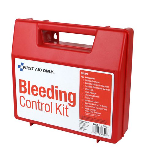 Image of First Aid Only Bleeding Control Wall Station Single Kit - Deluxe, 14 Pieces, Plastic Case