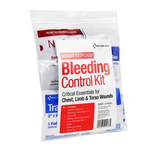 Image of First Aid Only Critical Essentials Bleeding Control Kit for Limb, Chest and Torso Wounds, 11 Pieces, Plastic Bag