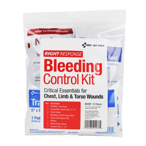 Image of First Aid Only Critical Essentials Bleeding Control Kit for Limb, Chest and Torso Wounds, 11 Pieces, Plastic Bag