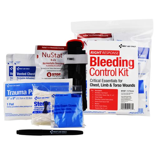 Image of First Aid Only Critical Essentials Bleeding Control Kit for Limb, Chest and Torso Wounds, 11 Pieces, Plastic Bag