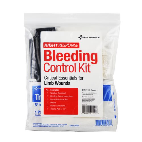 Image of First Aid Only Critical Essentials Bleeding Control Kit for Limb Wounds, 8 Pieces, Plastic Bag