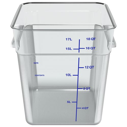 Image of Carlisle Squares Polycarbonate Food Storage Container, 18 qt, 11 13 x 11.13 x 12.58, Clear, Plastic
