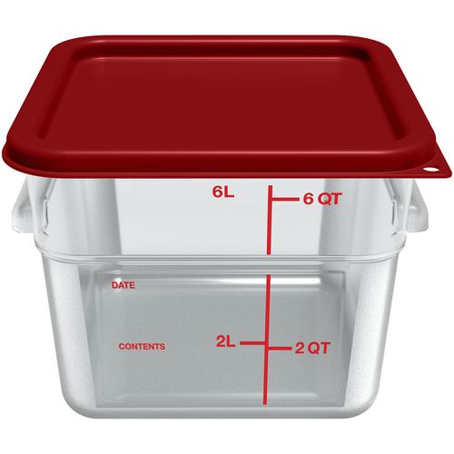 Image of Carlisle Squares Polycarbonate Food Storage Container, 6 qt, 8.75 x 8.75 x 7.31, Clear, Plastic