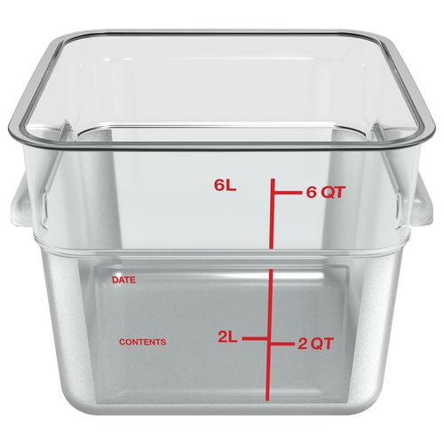 Image of Carlisle Squares Polycarbonate Food Storage Container, 6 qt, 8.75 x 8.75 x 7.31, Clear, Plastic