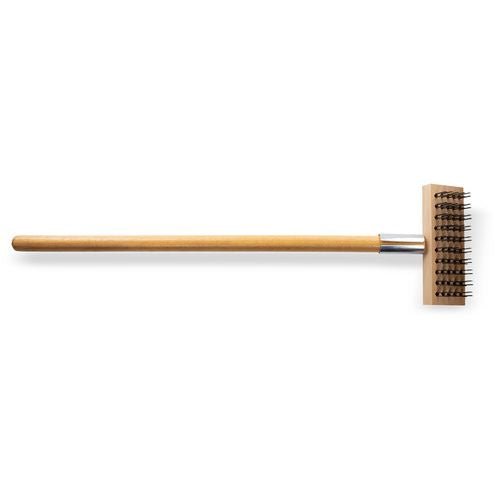 Image of Carlisle Sparta Broiler Master Grill Brush and Scraper with Handle, Metal Bristles, 30", Natural Wood Handle