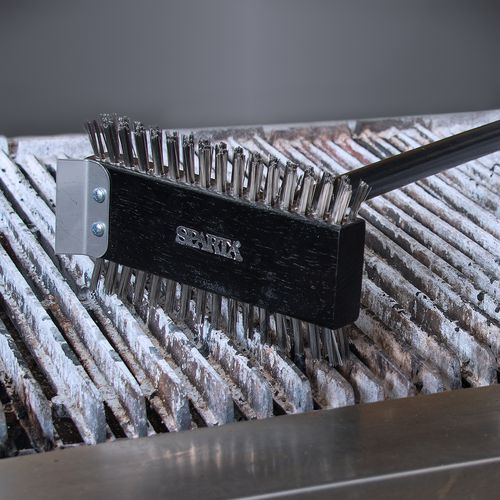 Image of Carlisle Sparta Broiler Master Grill Brush and Scraper with Handle, Metal Bristles, 30.5" Black Wood Handle