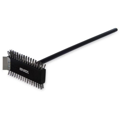 Image of Carlisle Sparta Broiler Master Grill Brush and Scraper with Handle, Metal Bristles, 30.5" Black Wood Handle