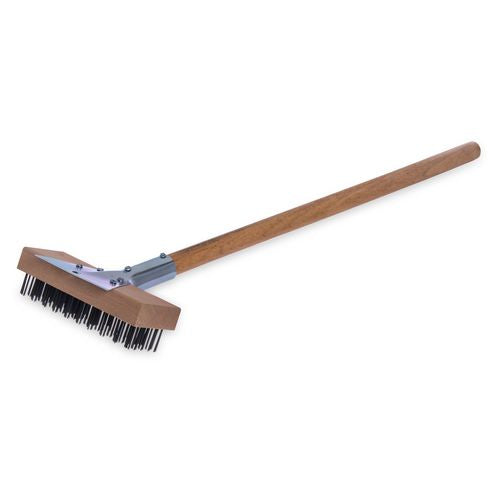 Image of Carlisle Sparta Broiler Master Grill Brush and Scraper with Handle, Metal Bristles, 30", Natural Wood Handle