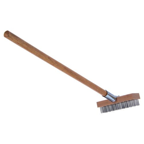 Image of Carlisle Sparta Broiler Master Grill Brush and Scraper with Handle, Metal Bristles, 30", Natural Wood Handle