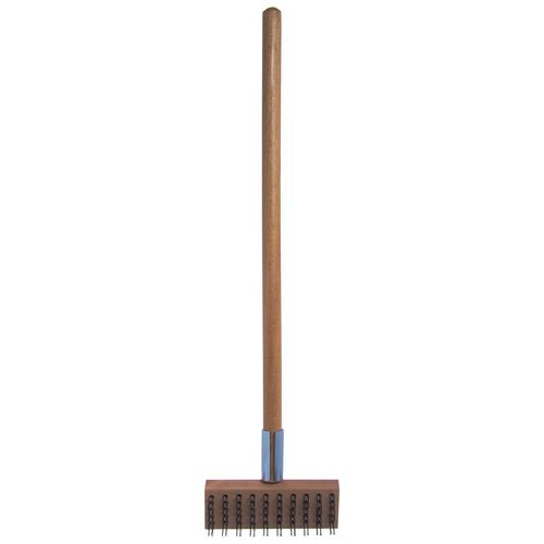 Image of Carlisle Sparta Broiler Master Grill Brush and Scraper with Handle, Metal Bristles, 30", Natural Wood Handle