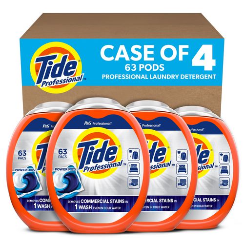 Image of Tide® Professional Commercial Power PODS Laundry Detergent, HE Compatible, 63 Liquid Pods/Tub, 4 Tubs/Carton