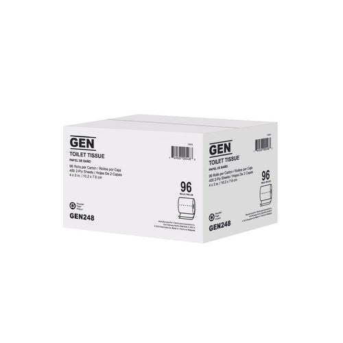Image of GEN Standard Bath Tissue, 2-Ply, White, 4 x 3, 400 Sheets/Roll, 96 Rolls/Carton