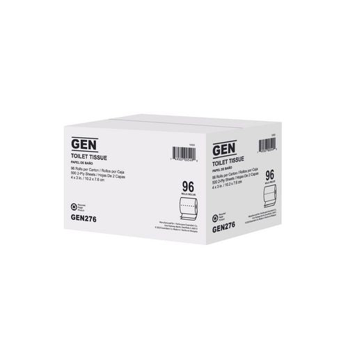 Image of GEN Standard Bath Tissue, White, 2-Ply, 4 x 3, 500 Sheets/Roll, 96 Rolls/Carton