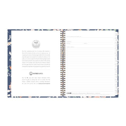 Image of Blue Sky® One Tree Planted Effie Weekly/Monthly Planner, Floral Artwork, 11" x 8.5", Blue/Peach/Green Cover, 12-Month (Jan-Dec): 2025