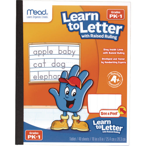 Image of Mead® Learn to Letter Primary Journal with Raised Ruling, Manuscript Format, Orange/White/Blue Cover, (40) 10 x 8 Sheets