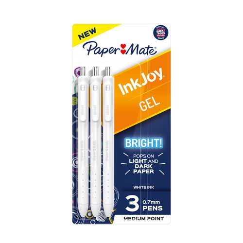 Image of Paper Mate® InkJoy Gel Bright Gel Pen, Retractable, Medium 0.7 mm, White Ink, White Barrel, 3/Pack