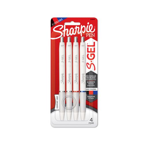Image of Sharpie® S-Gel S-Gel Fashion Barrel Gel Pen, Retractable, Medium 0.7 mm, Assorted Ink Colors, White Barrel, 4/Pack