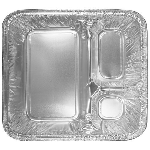 Image of HFA® Three-Compartment Oblong Food Container, 24 oz, 6.38 x 1.47 x 8, Silver, Aluminum, 500/Carton