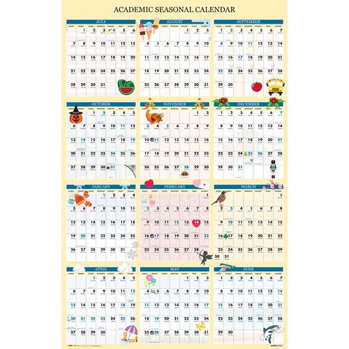 Image of House of Doolittle Recycled Academic Seasonal Laminated Wall Calendar, Illustrated Seasons, 24 x 37, 12-Month (July to June), 2024 to 2025