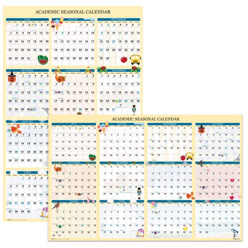 Image of House of Doolittle Recycled Academic Seasonal Laminated Wall Calendar, Illustrated Seasons, 24 x 37, 12-Month (July to June), 2024 to 2025