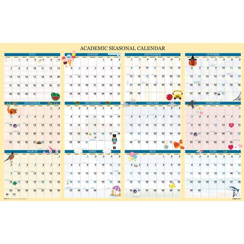 Image of House of Doolittle Recycled Academic Seasonal Laminated Wall Calendar, Illustrated Seasons, 24 x 37, 12-Month (July to June), 2024 to 2025