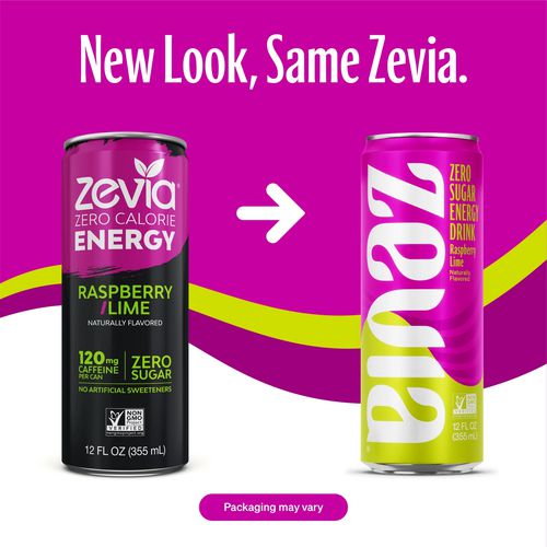 Image of Zevia® Zero Sugar Naturally Sweetened Energy Drink, Raspberry Lime, 12 oz Can, 12/Carton