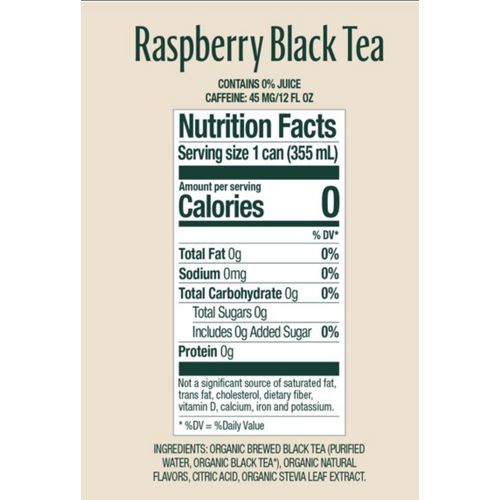 Image of Zevia® Zero Sugar Naturally Sweetened Black Tea, Raspberry Black Tea, 12 oz can, 12/Carton