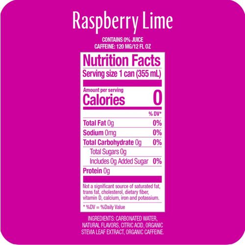 Image of Zevia® Zero Sugar Naturally Sweetened Energy Drink, Raspberry Lime, 12 oz Can, 12/Carton
