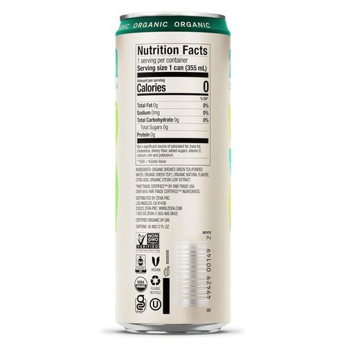 Image of Zevia® Zero Sugar Naturally Sweetened Green Tea, 12 oz Can, 12/Carton